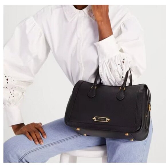 Kate Spade Gramercy Satchel Medium Black Leather Crossbody Doctor Bag - Picture 3 of 13